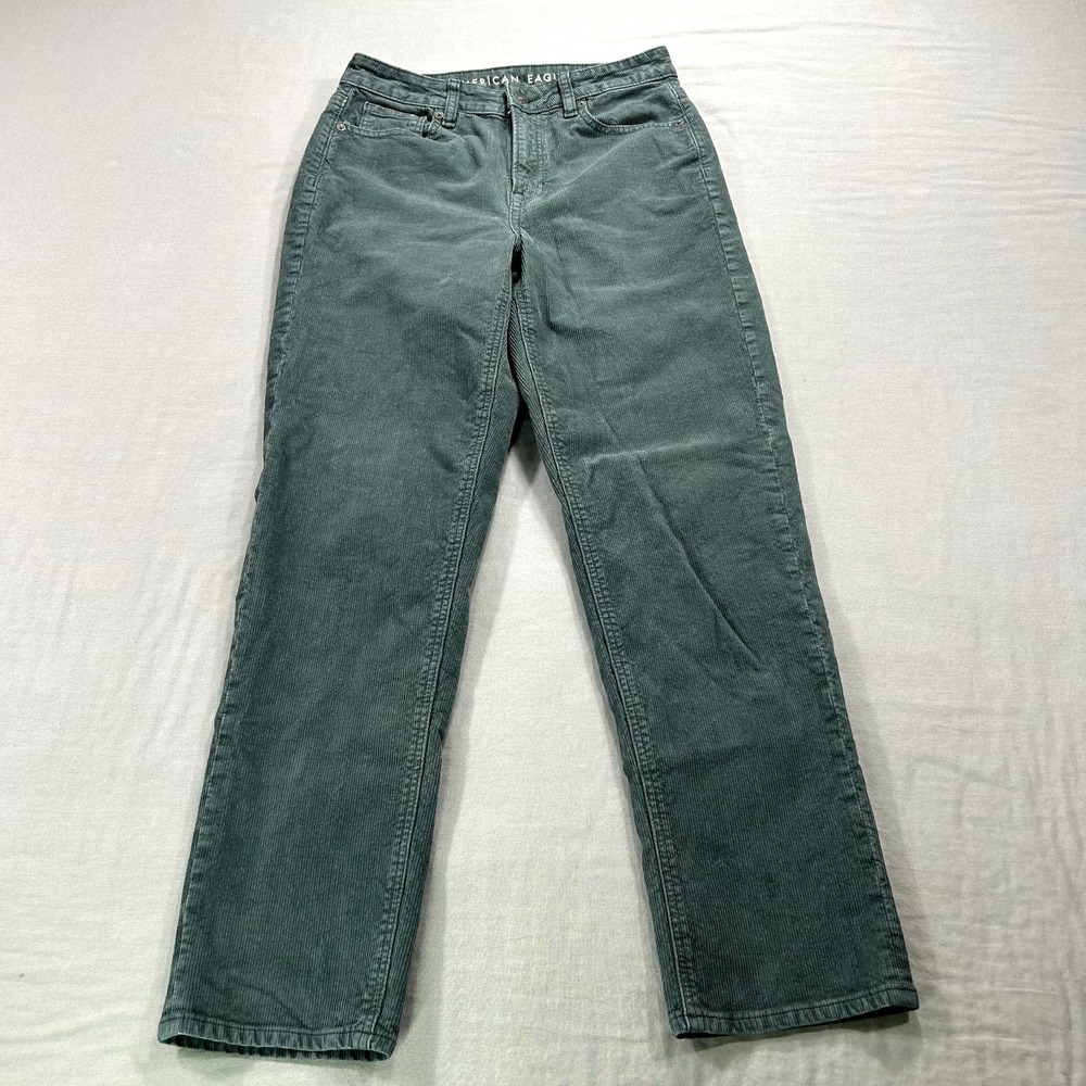 American Eagle Jeans Womens Size 2 Green Mom Straight Jeans Corduroy 28x28